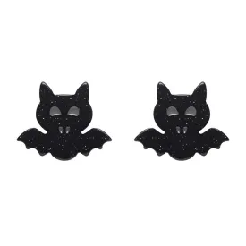 Bat Glitter Stud Earrings - Black