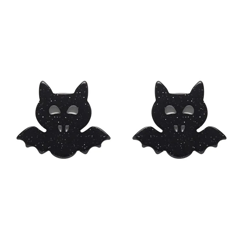 Bat Glitter Stud Earrings - Black