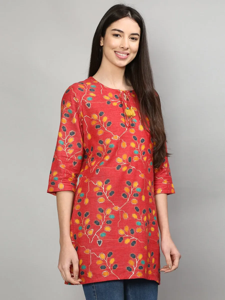 Beautiful Coral Floral Printed Tunic