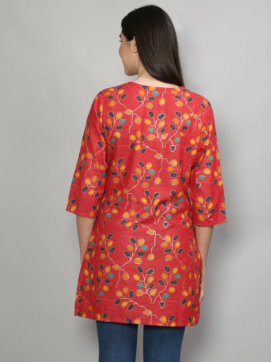 Beautiful Coral Floral Printed Tunic