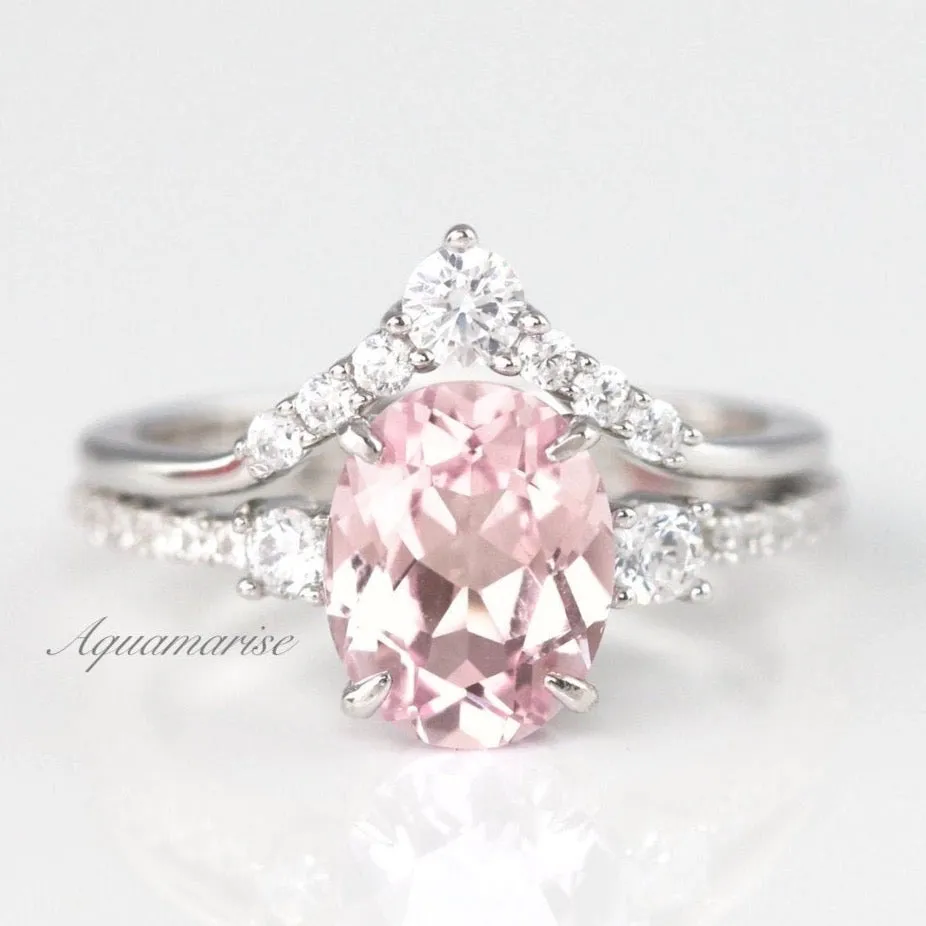 Bella Pink Sapphire Ring Set- 925 Sterling Silver