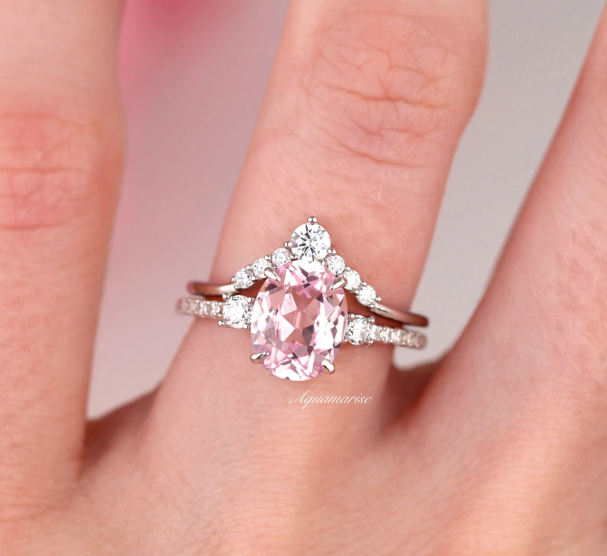 Bella Pink Sapphire Ring Set- 925 Sterling Silver