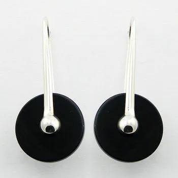 Black Agate Disc sterling Silver Earrings