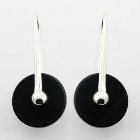 Black Agate Disc sterling Silver Earrings