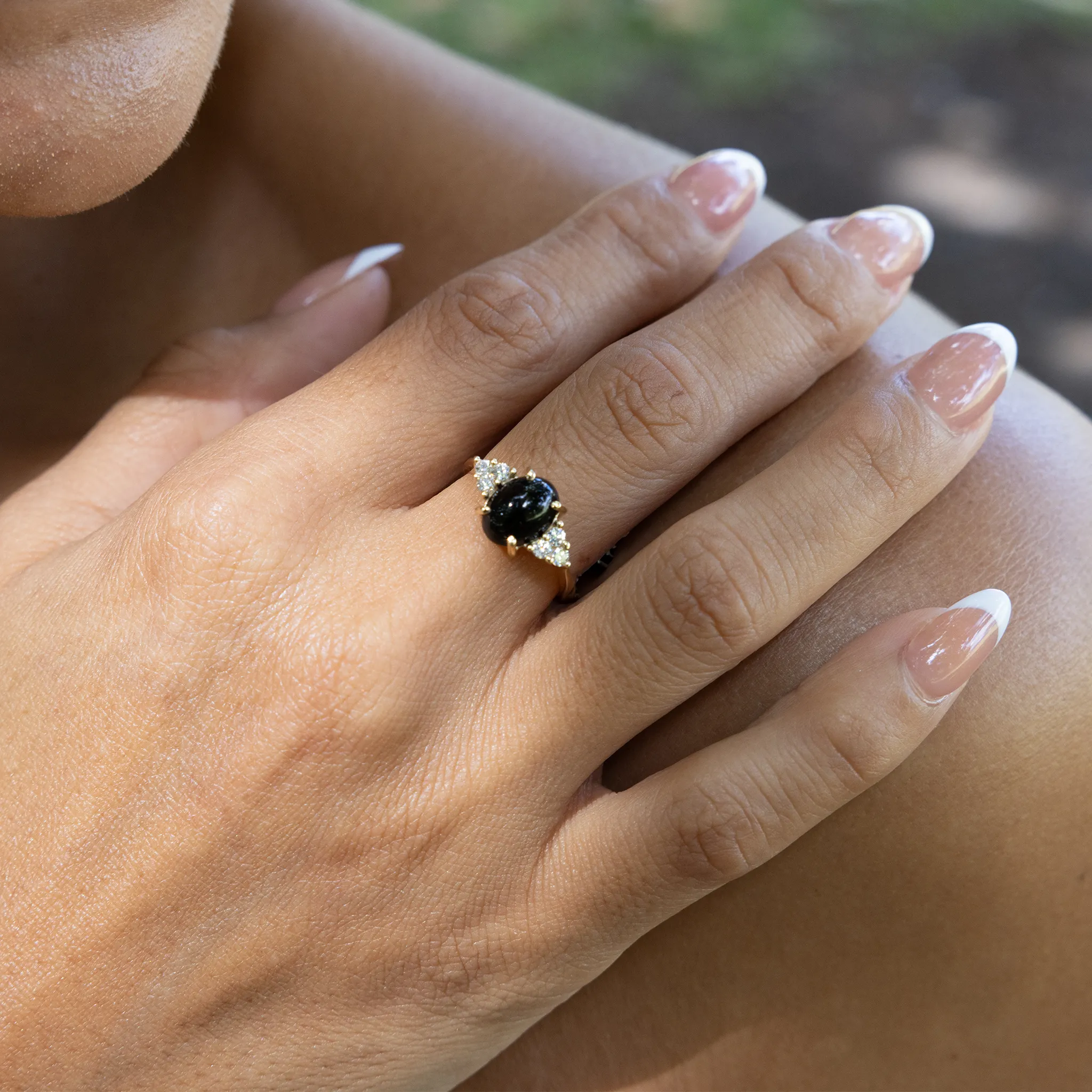 Black Coral Ring in Gold with Diamonds