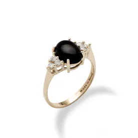 Black Coral Ring in Gold with Diamonds