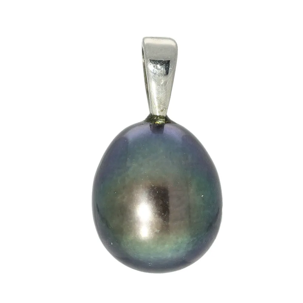 Black Teardrop Freshwater Pearl Silver Pendant - Peacock