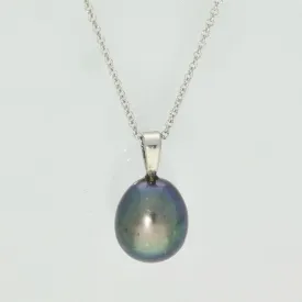 Black Teardrop Freshwater Pearl Silver Pendant - Peacock