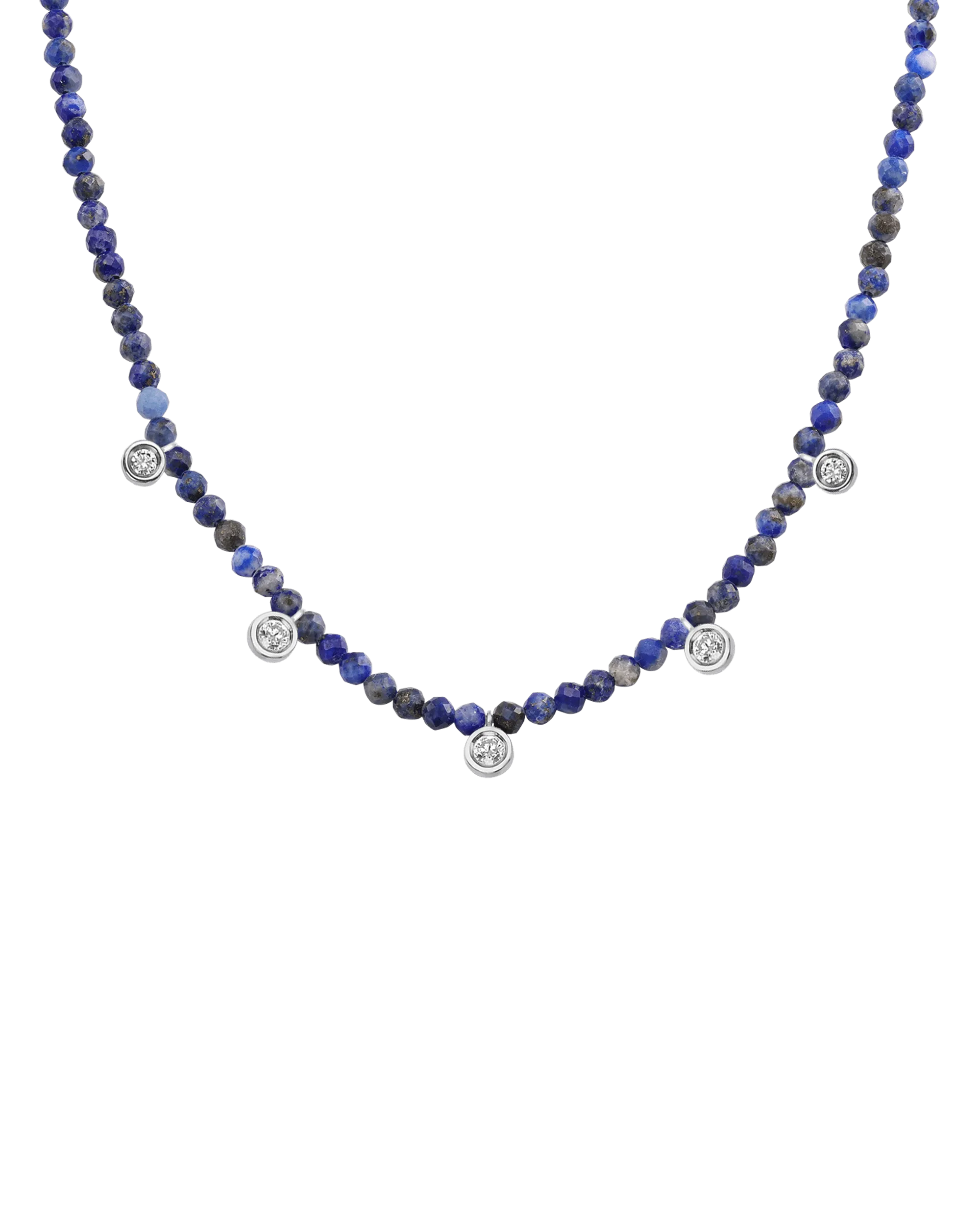 Blue Lapis Gemstone & Five diamonds Necklace - 14K Yellow Gold