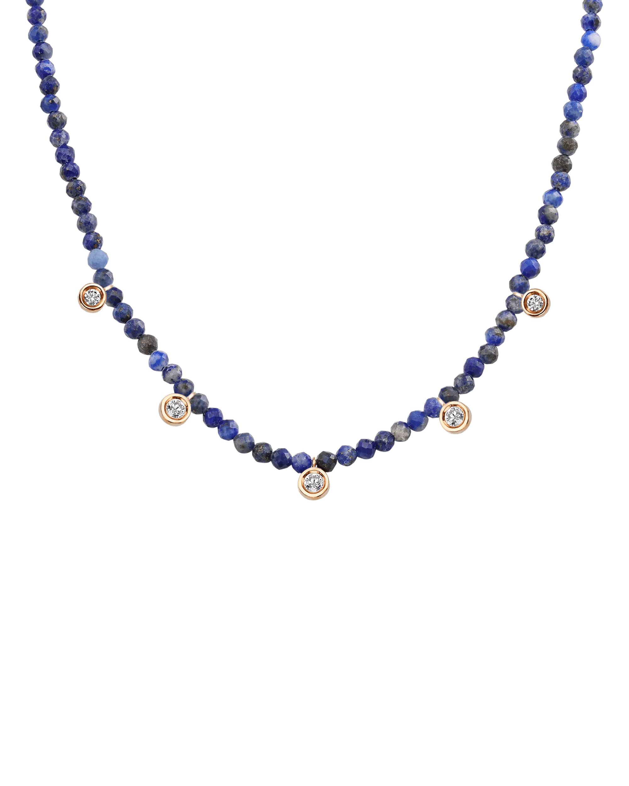 Blue Lapis Gemstone & Five diamonds Necklace - 14K Yellow Gold