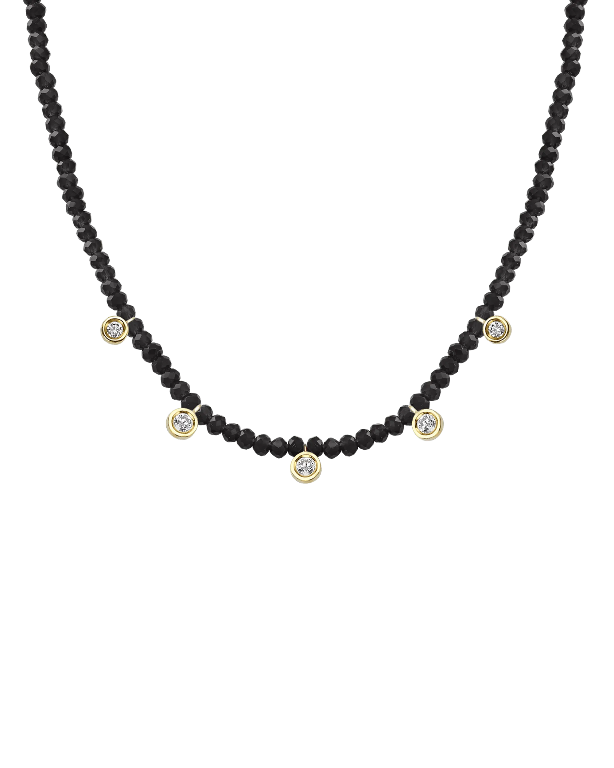 Blue Lapis Gemstone & Five diamonds Necklace - 14K Yellow Gold