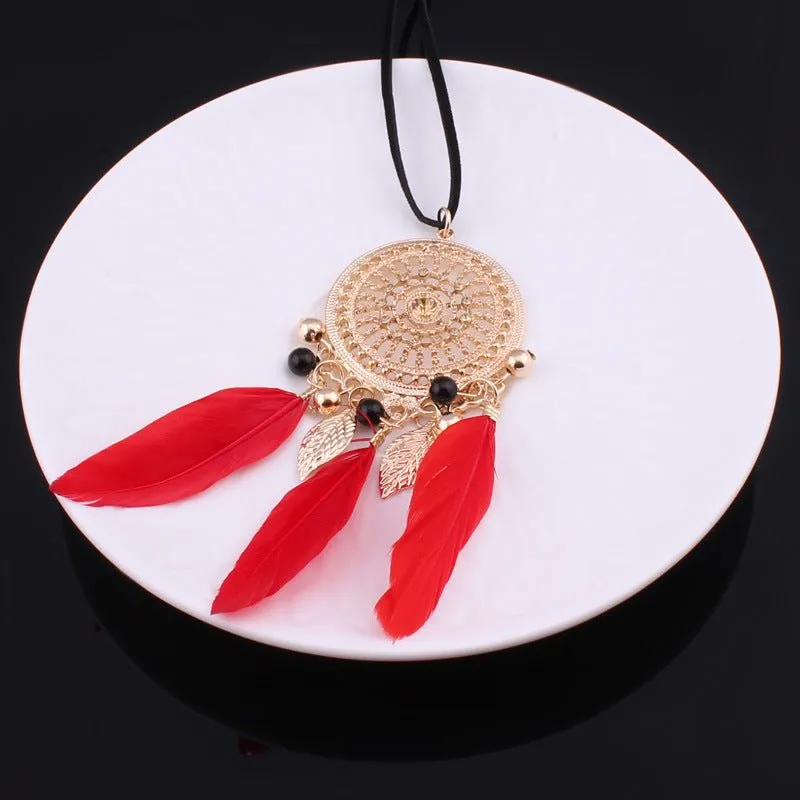 Boho Feather Dreamcatcher Necklace