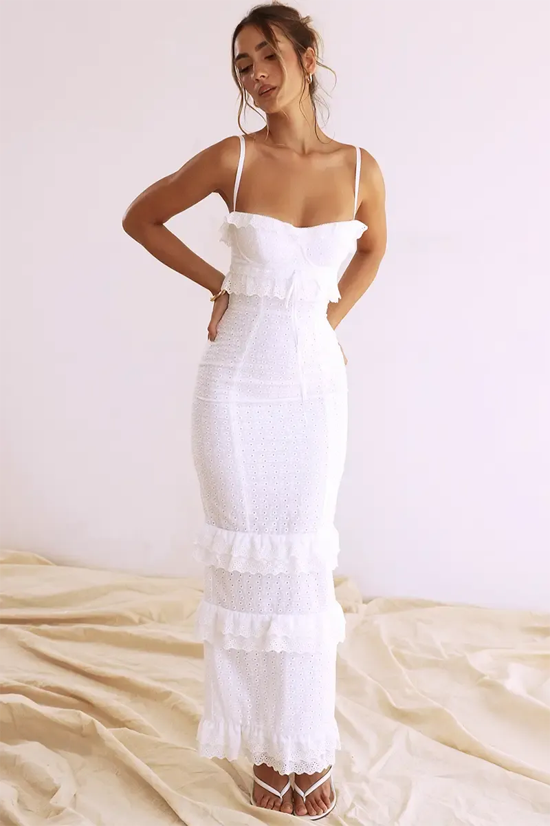 Boston White Eyelet Embroidery Maxi Dress