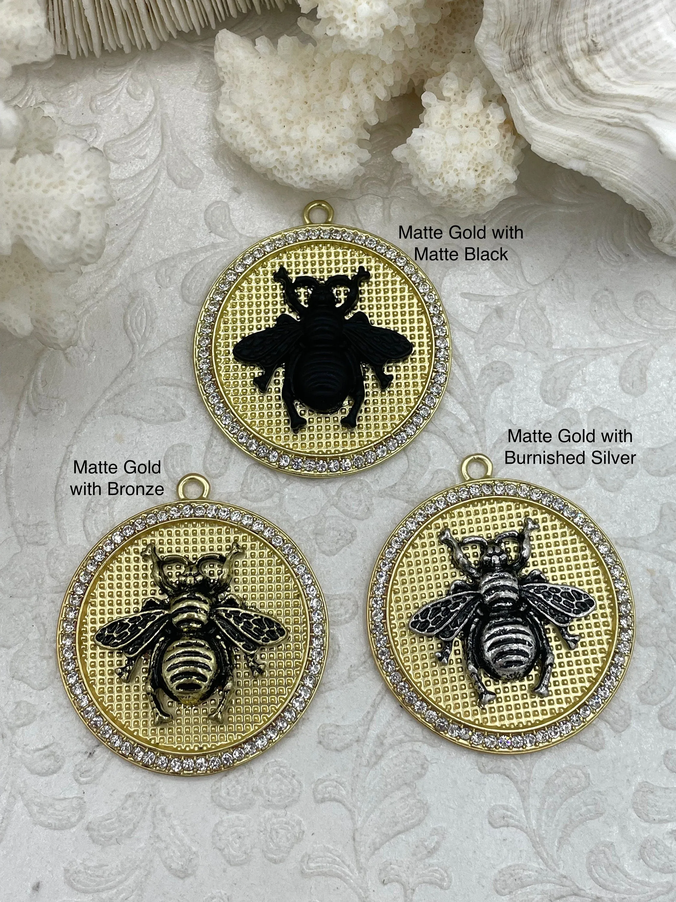 Bumble Bee Pendant with CZ, Round Bee Charm, Bumble Bee Charm, Mixed MetalBumble Bee, 3 Styles, Zinc Alloy, Cubic Zirconia, Fast Ship