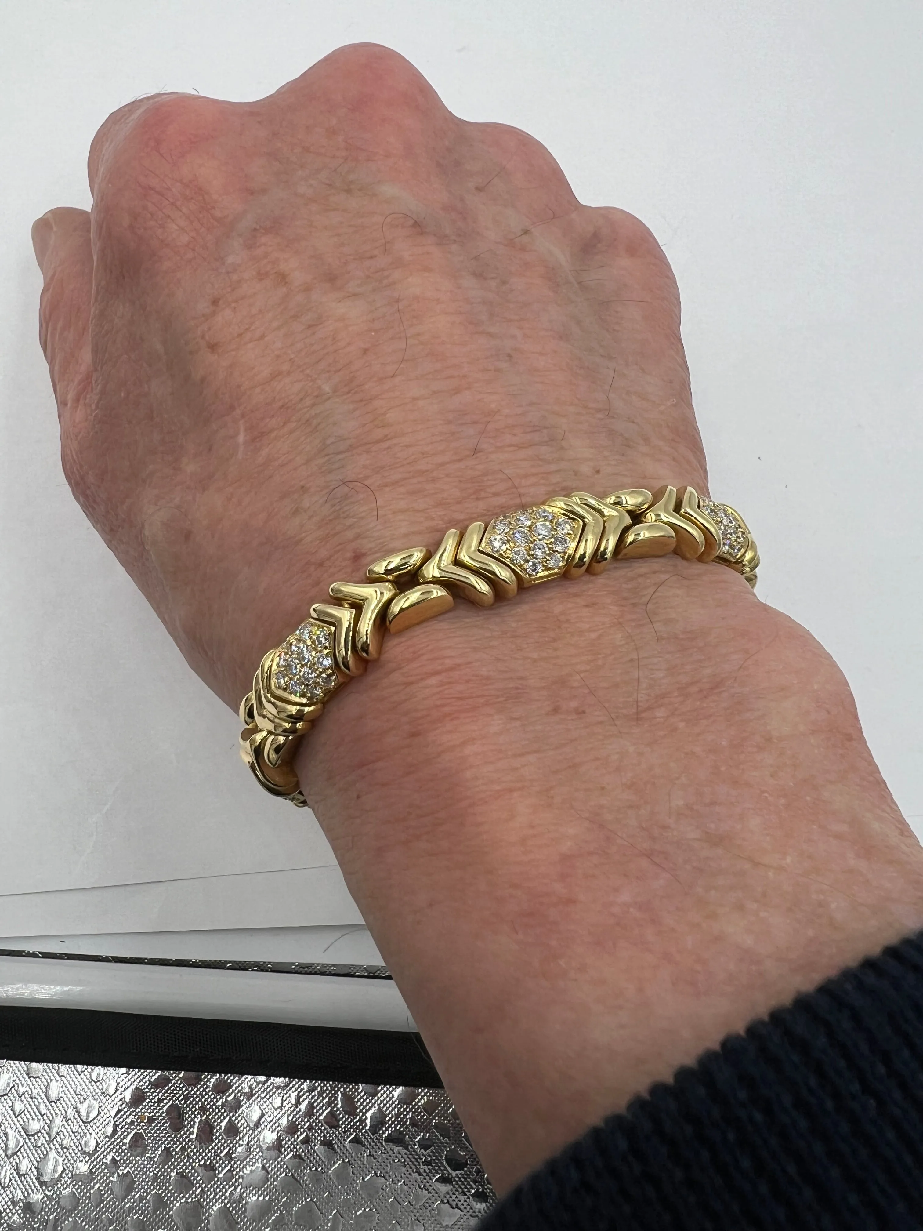 Bvlgari Diamond Yellow Gold Parentesi Bracelet 7.75" Long