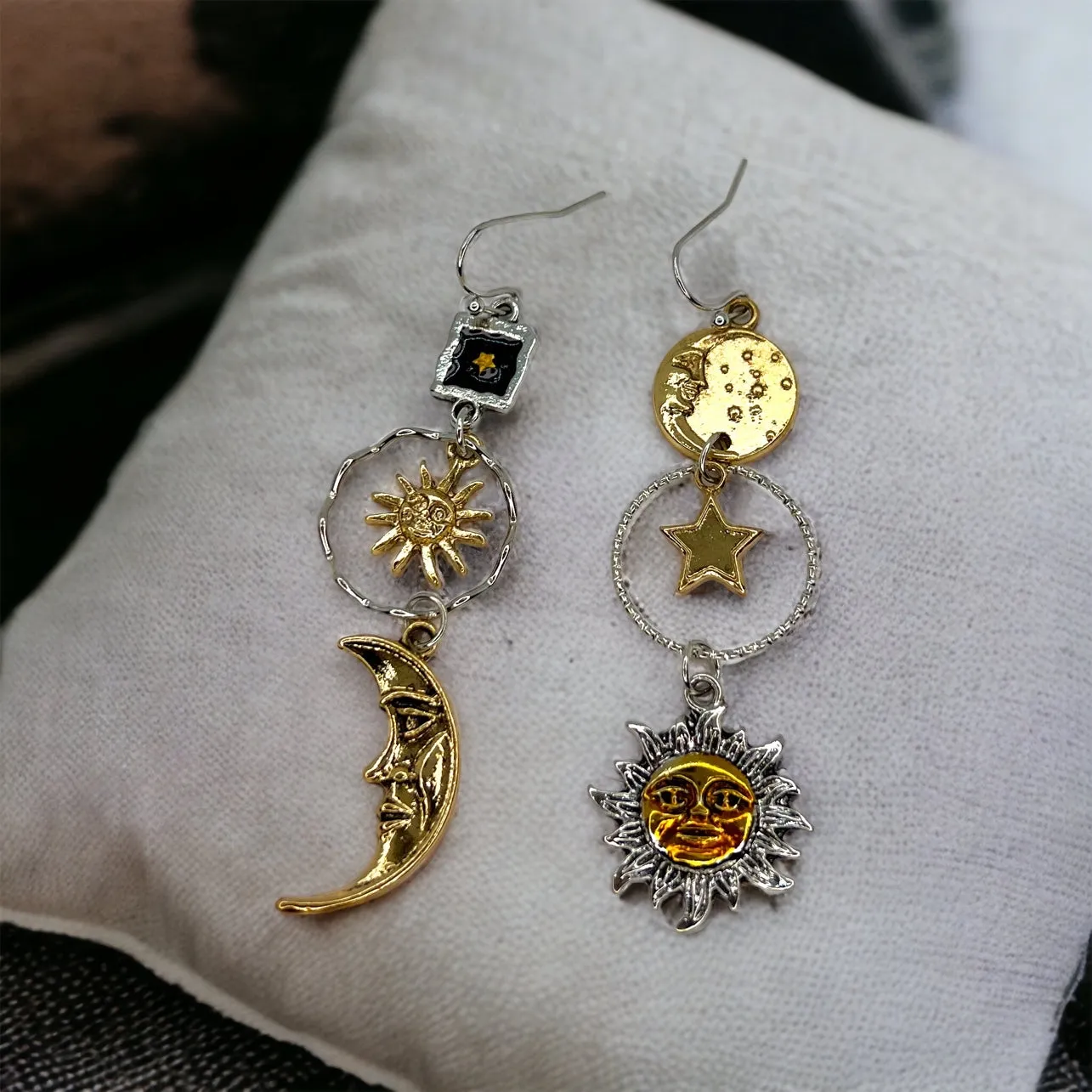 Celestial Earrings - Faith Earrings, Sun and Moon Accessories, Gold and Silver, Bohemian Earrings, Sun Moon Jewelry