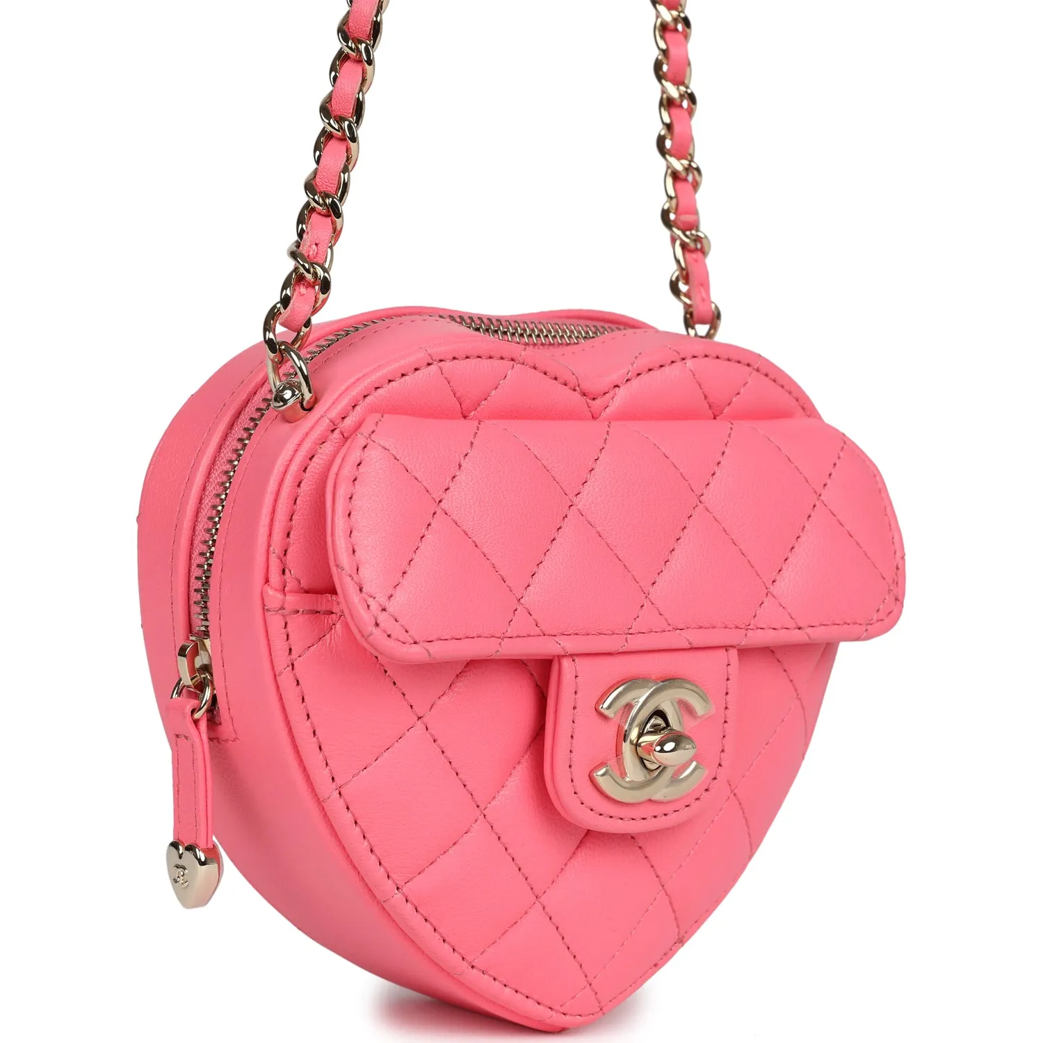 Chanel CC In Love Heart Belt Bag Hot Pink Lambskin Light Gold Hardware