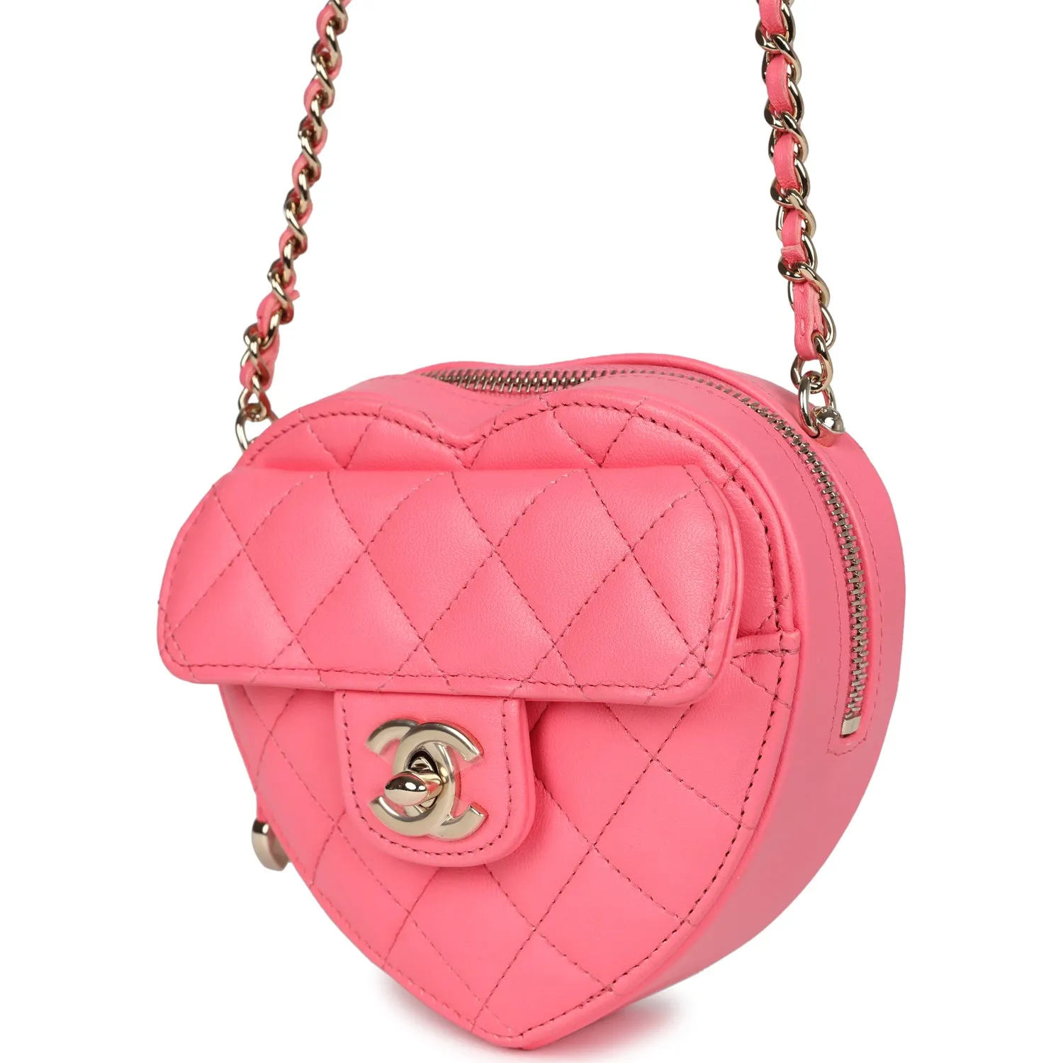 Chanel CC In Love Heart Belt Bag Hot Pink Lambskin Light Gold Hardware