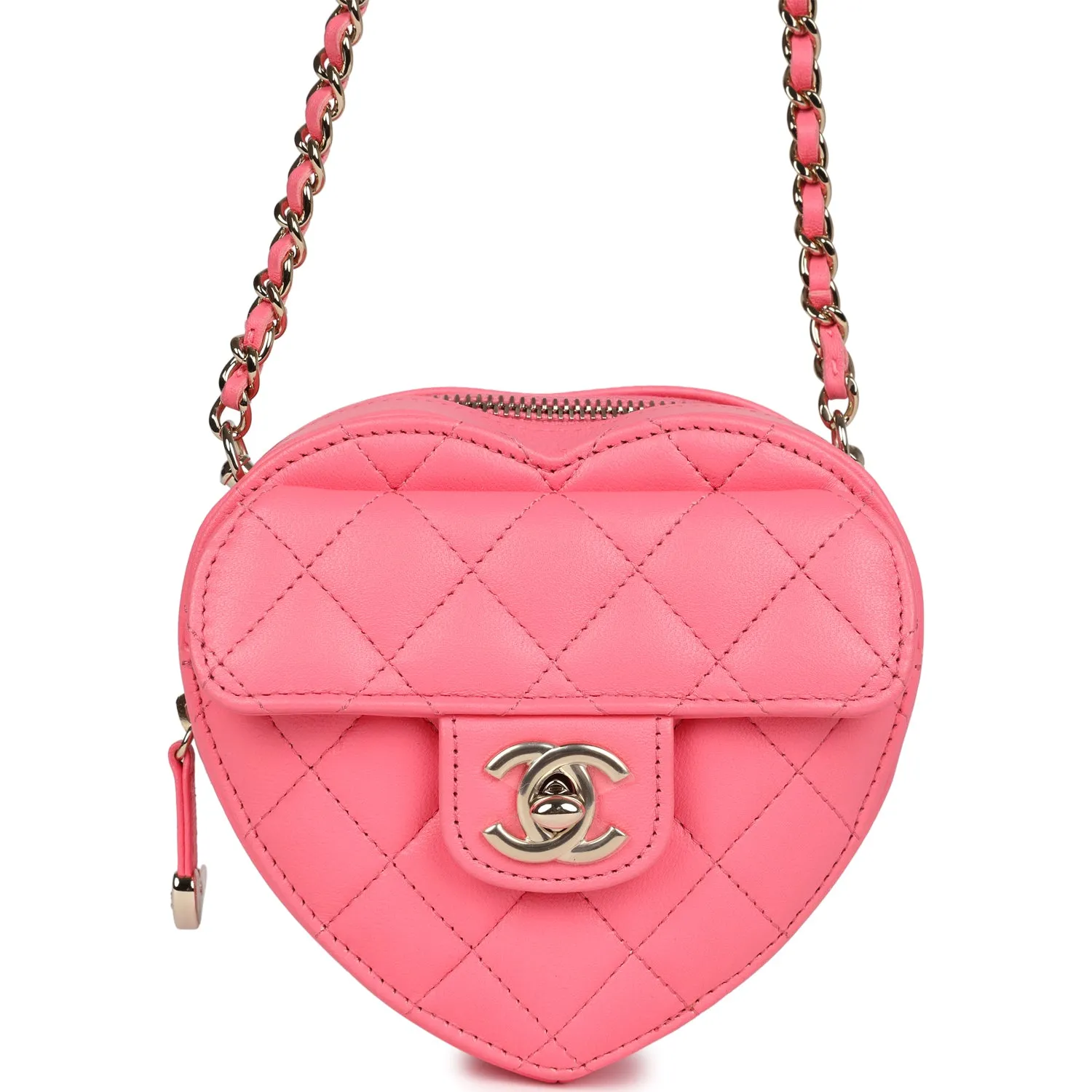 Chanel CC In Love Heart Belt Bag Hot Pink Lambskin Light Gold Hardware