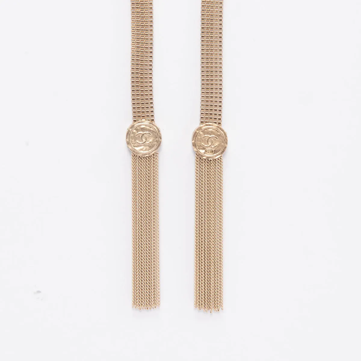 Chanel Light Gold Mesh CC Lariat Necklace