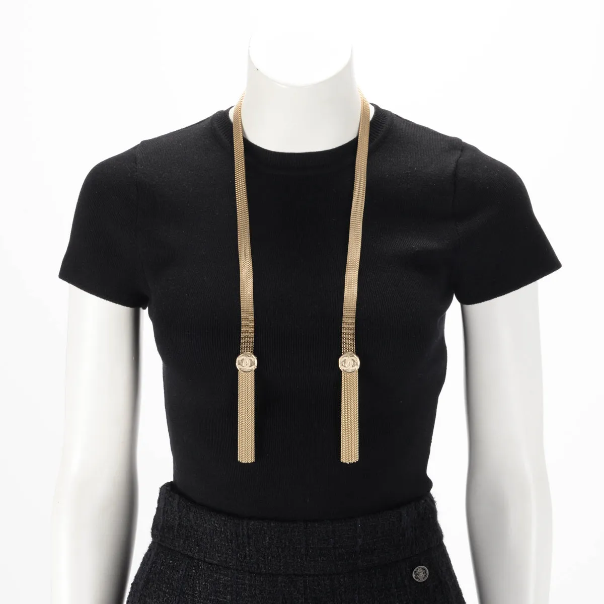 Chanel Light Gold Mesh CC Lariat Necklace