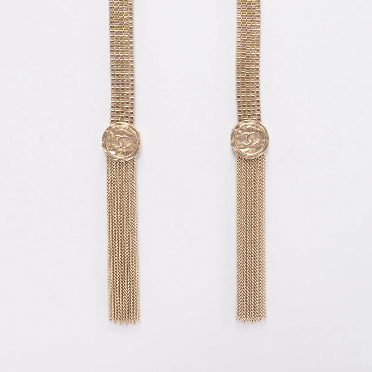 Chanel Light Gold Mesh CC Lariat Necklace