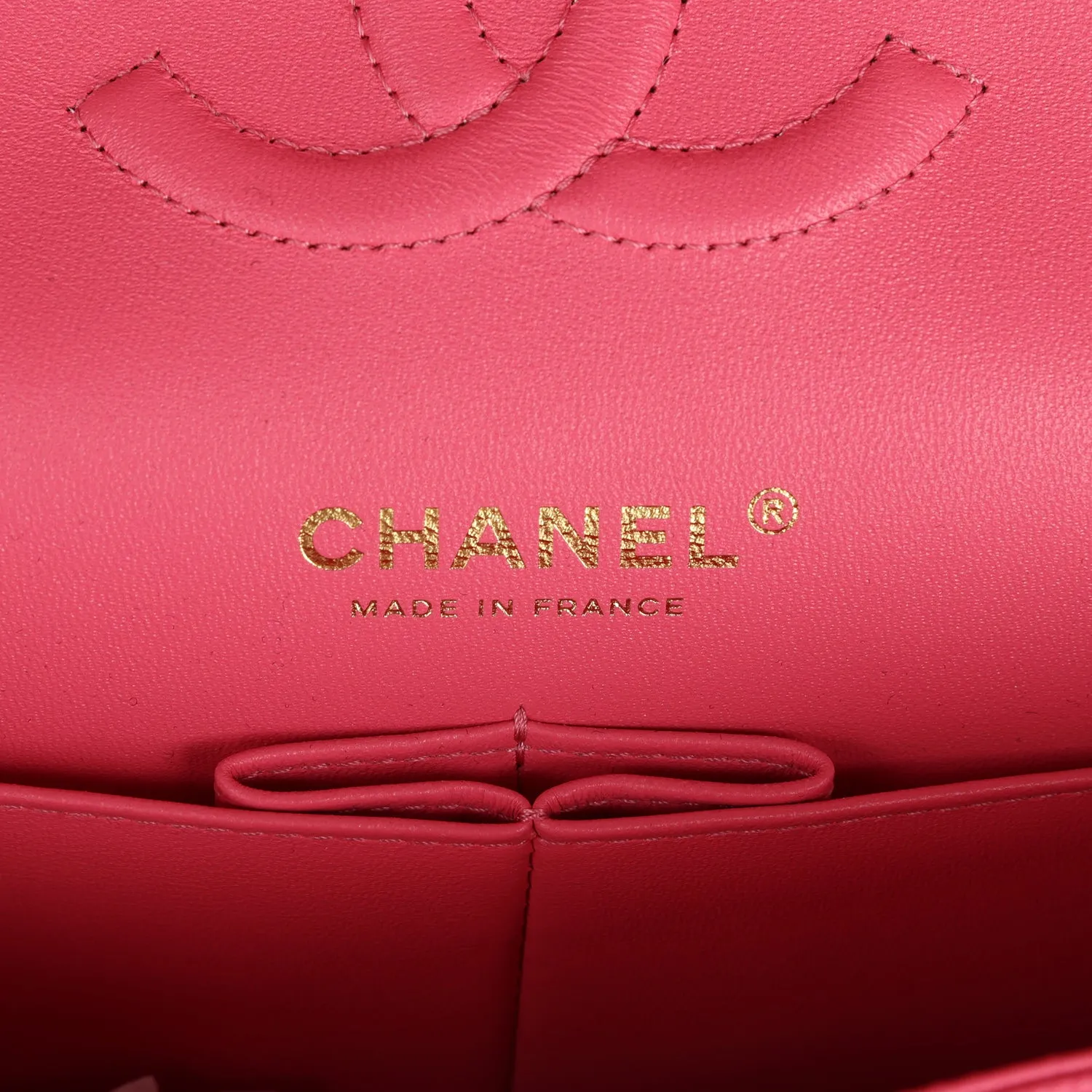 Chanel Medium Classic Double Flap Bag Hot Pink Shiny Caviar Gold Hardware