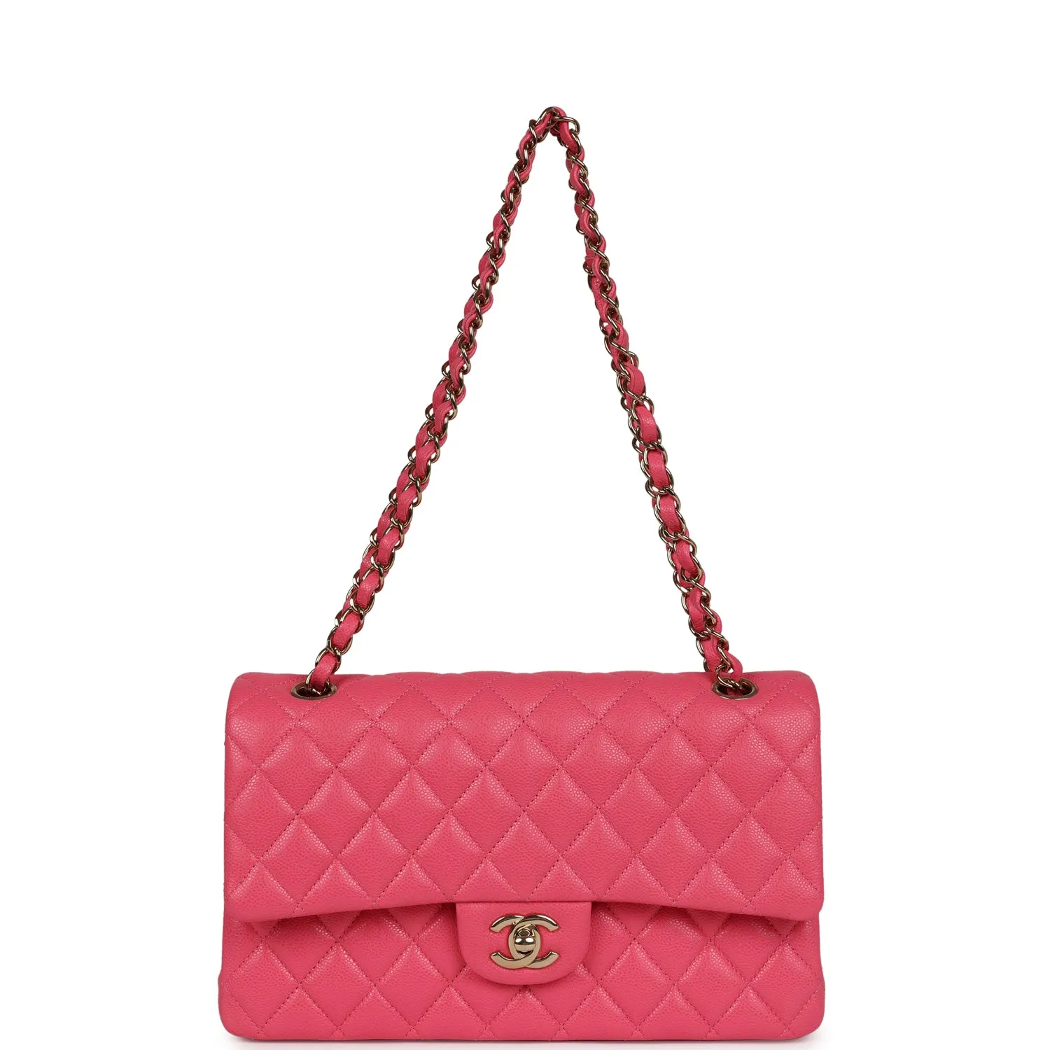 Chanel Medium Classic Double Flap Bag Hot Pink Shiny Caviar Gold Hardware