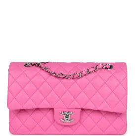 Chanel Medium Classic Double Flap Dark Pink Lambskin Silver Hardware