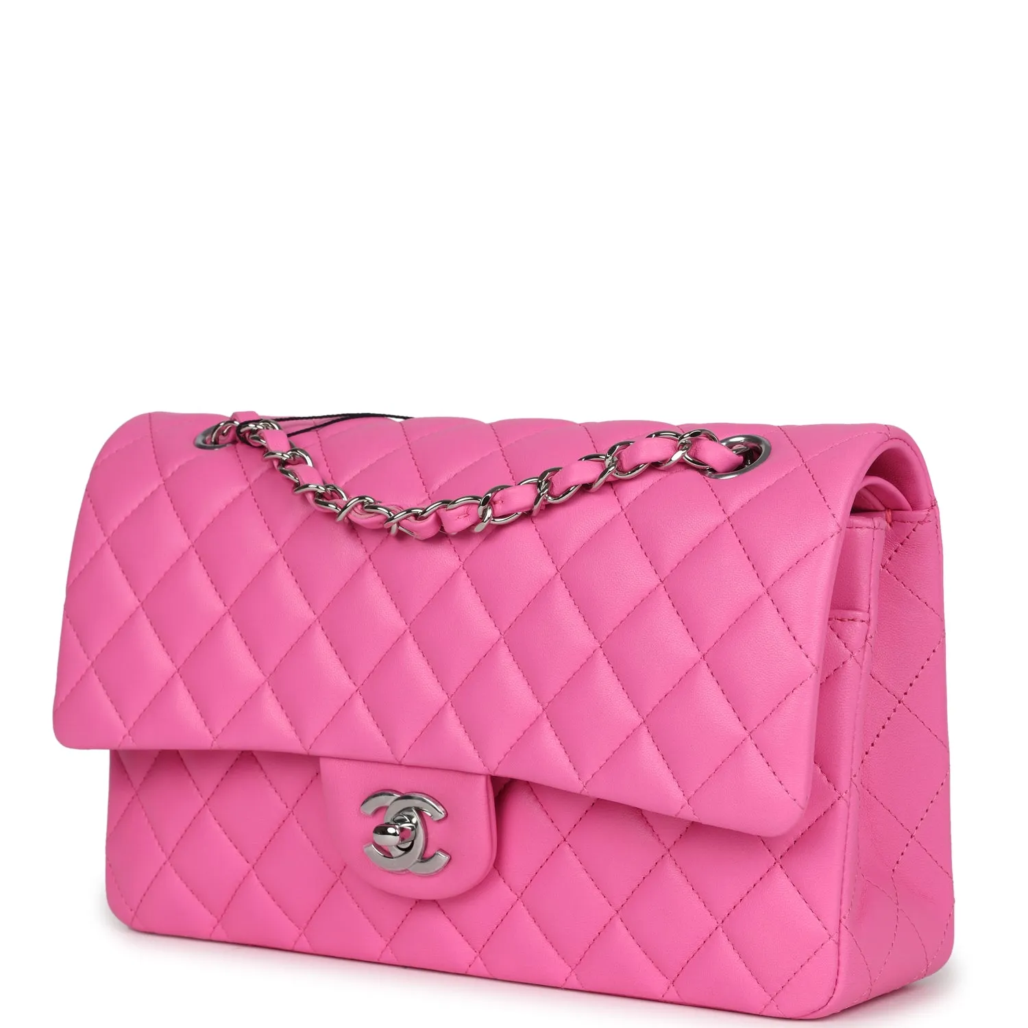 Chanel Medium Classic Double Flap Dark Pink Lambskin Silver Hardware