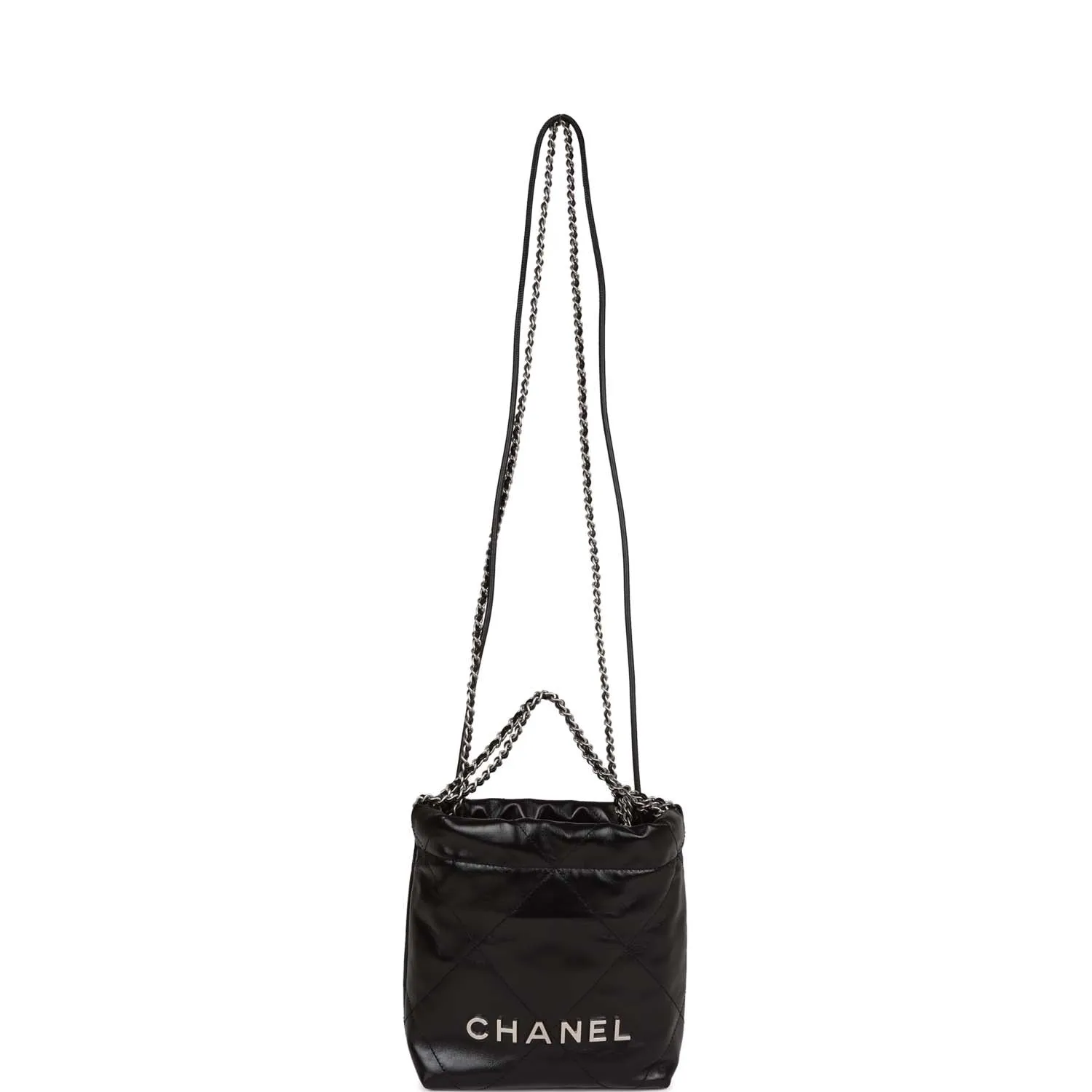 Chanel Mini 22 Bag Black Calfskin Silver Hardware