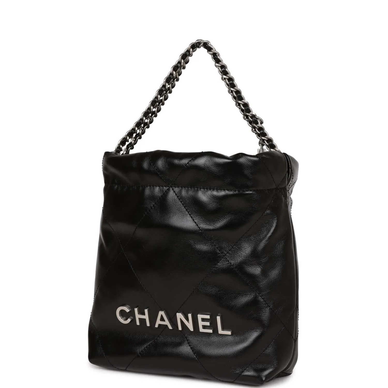 Chanel Mini 22 Bag Black Calfskin Silver Hardware