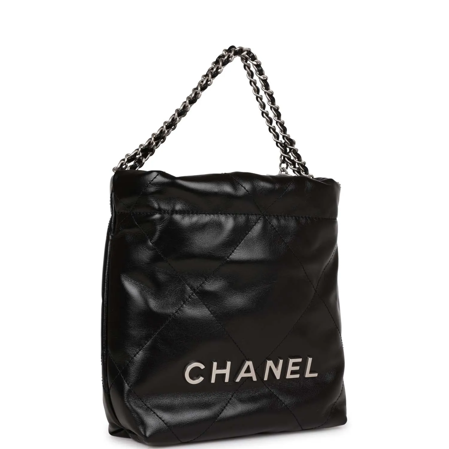 Chanel Mini 22 Bag Black Calfskin Silver Hardware