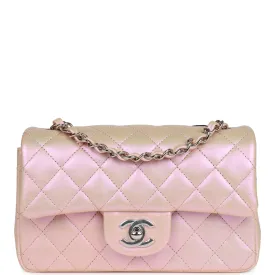 Chanel Mini Rectangular Flap Bag Pink Iridescent Calfskin Silver Hardware