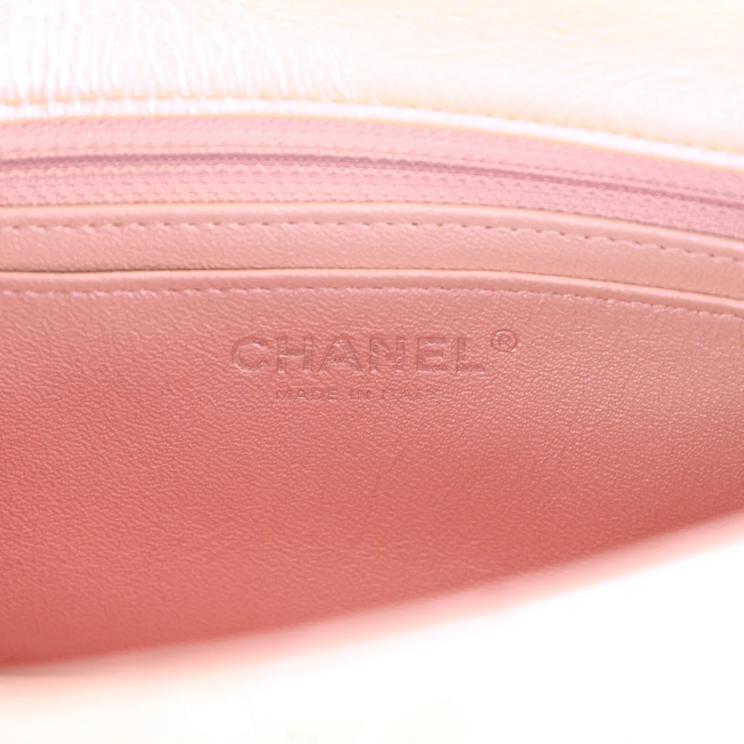 Chanel Mini Rectangular Flap Bag Pink Iridescent Calfskin Silver Hardware