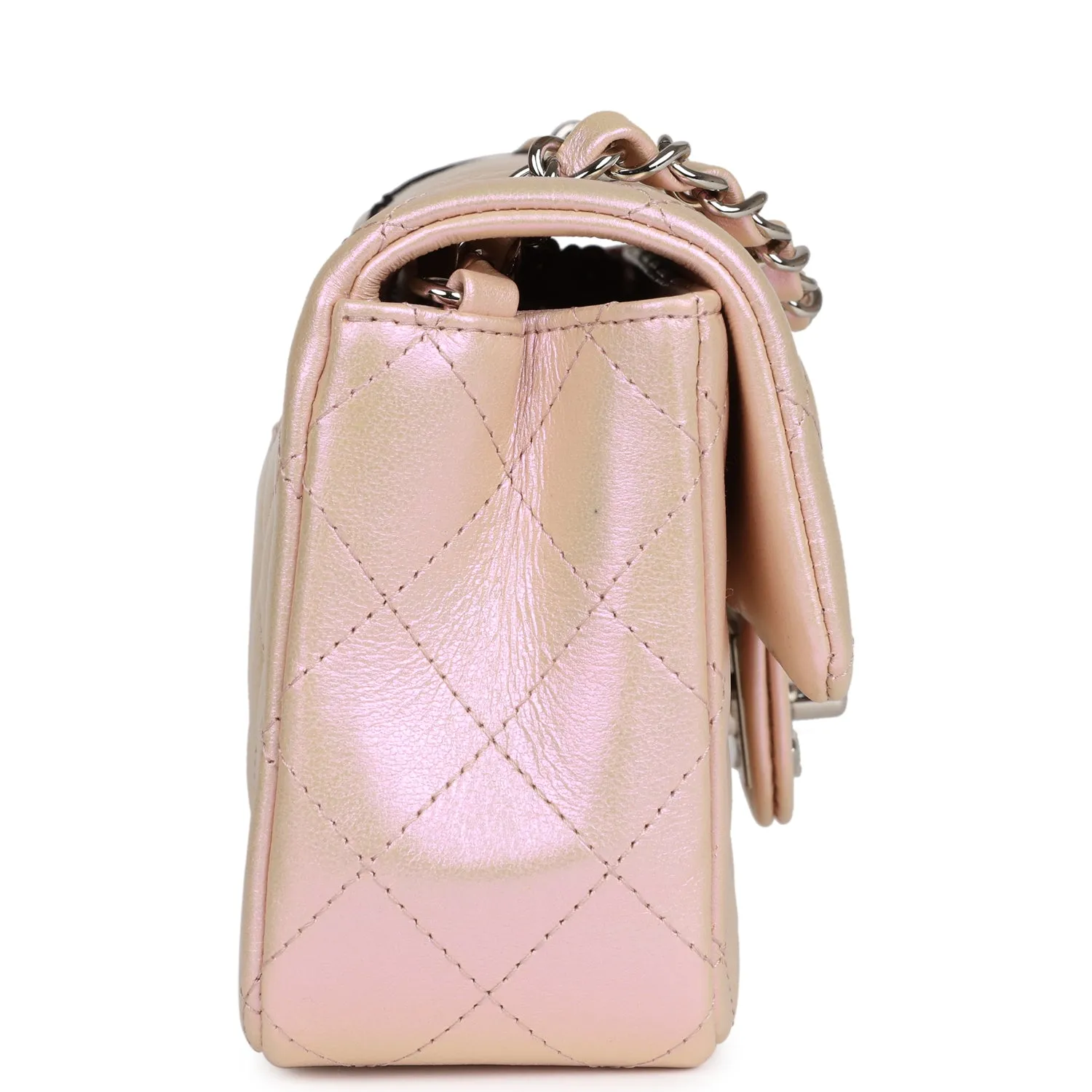 Chanel Mini Rectangular Flap Bag Pink Iridescent Calfskin Silver Hardware