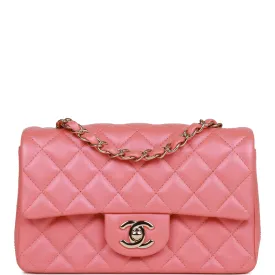 Chanel Mini Rectangular Flap Bag Pink Iridescent Lambskin Light Gold Hardware