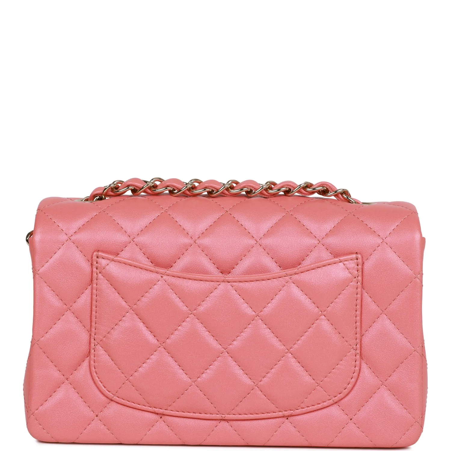 Chanel Mini Rectangular Flap Bag Pink Iridescent Lambskin Light Gold Hardware