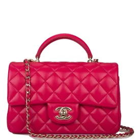 Chanel Mini Rectangular Flap with Top Handle Dark Pink Lambskin Light Gold Hardware