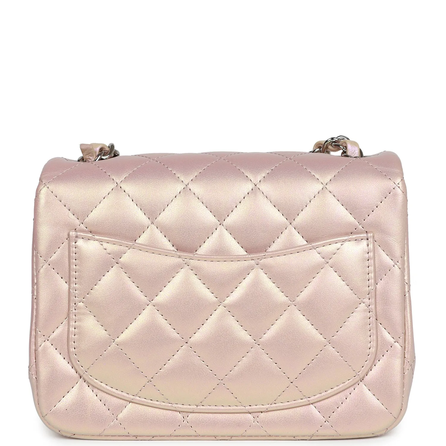 Chanel Mini Square Flap Pink Iridescent Lambskin Silver Hardware