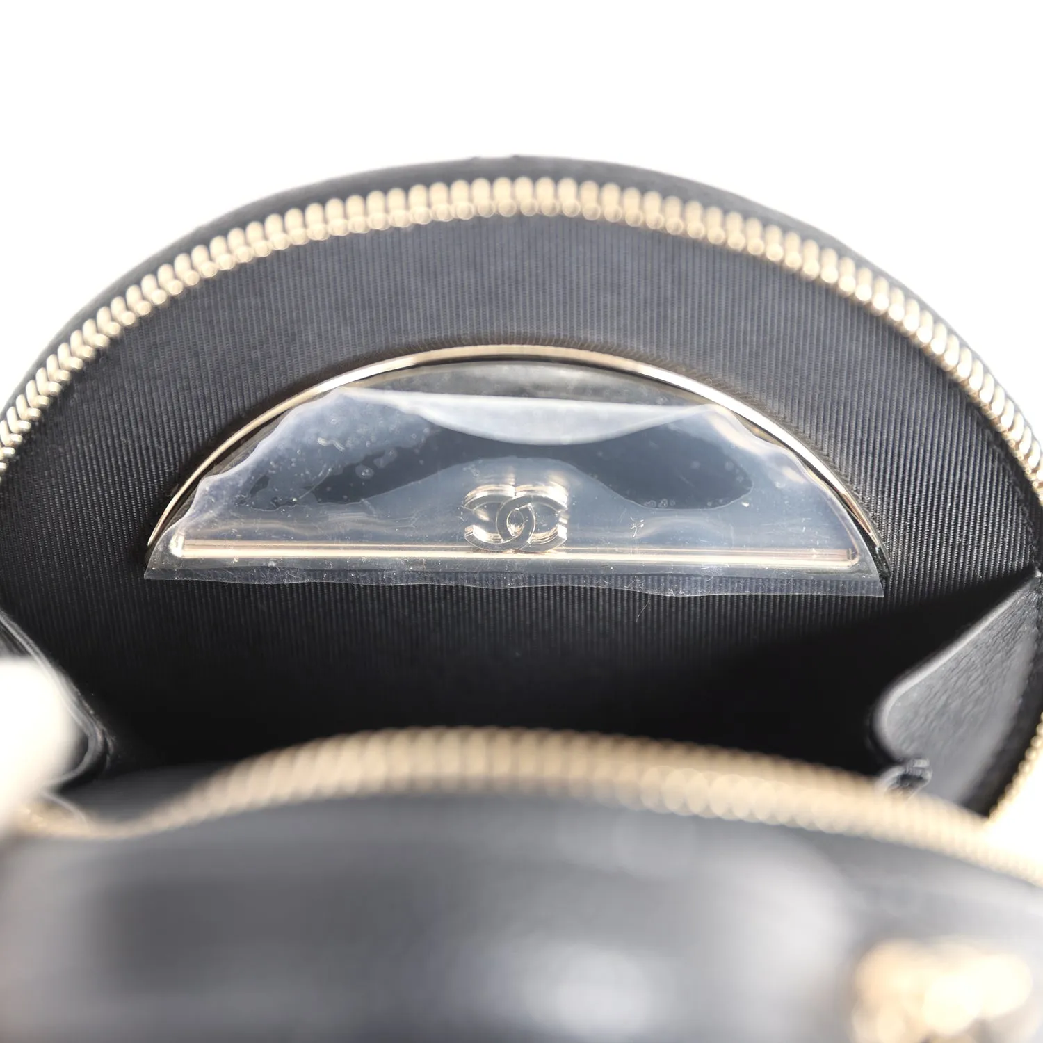 Chanel Mini Top Handle Round Vanity Bag Black Caviar Gold Hardware