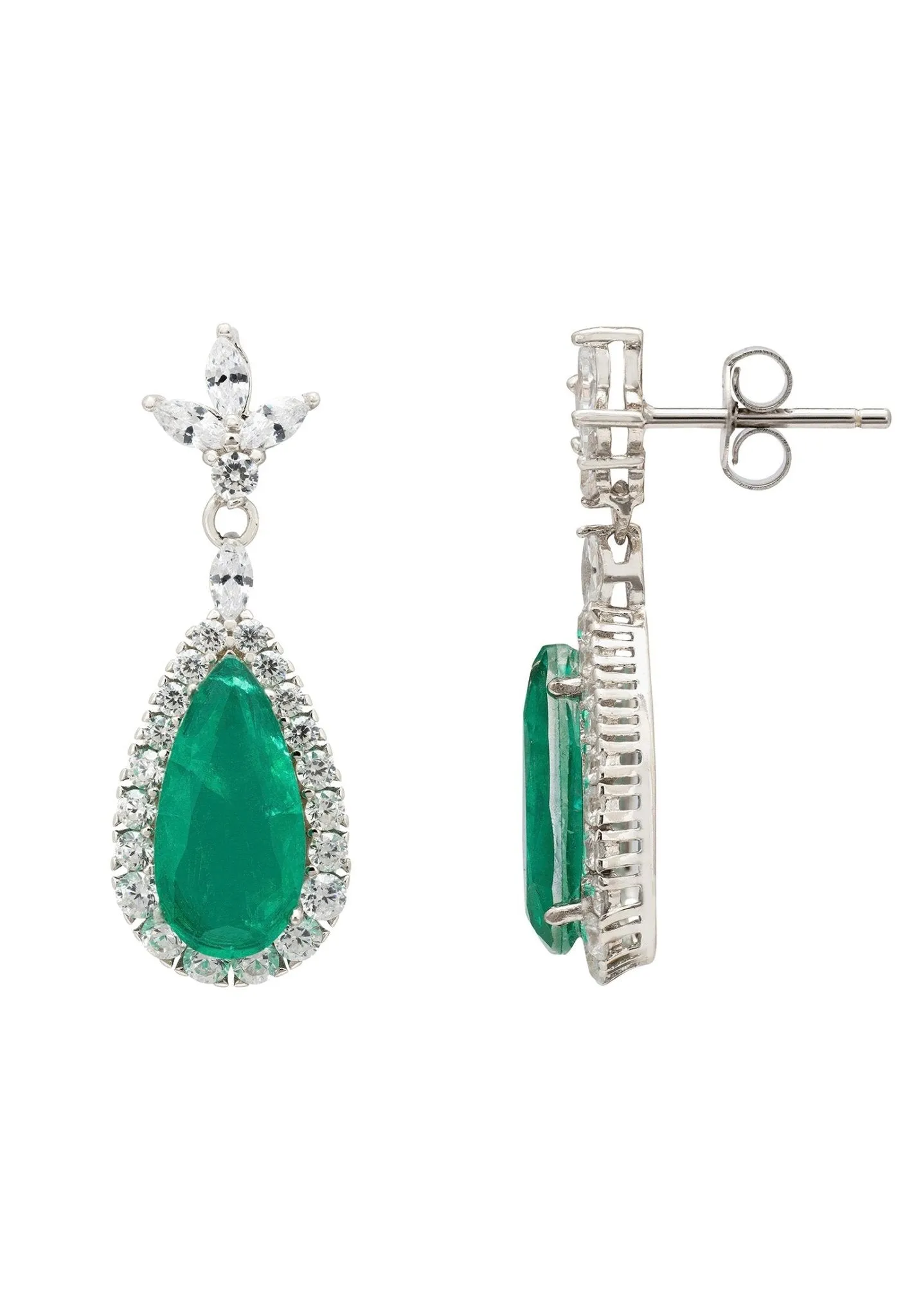 Colette Colombian Emerald Teardrop Earrings Silver