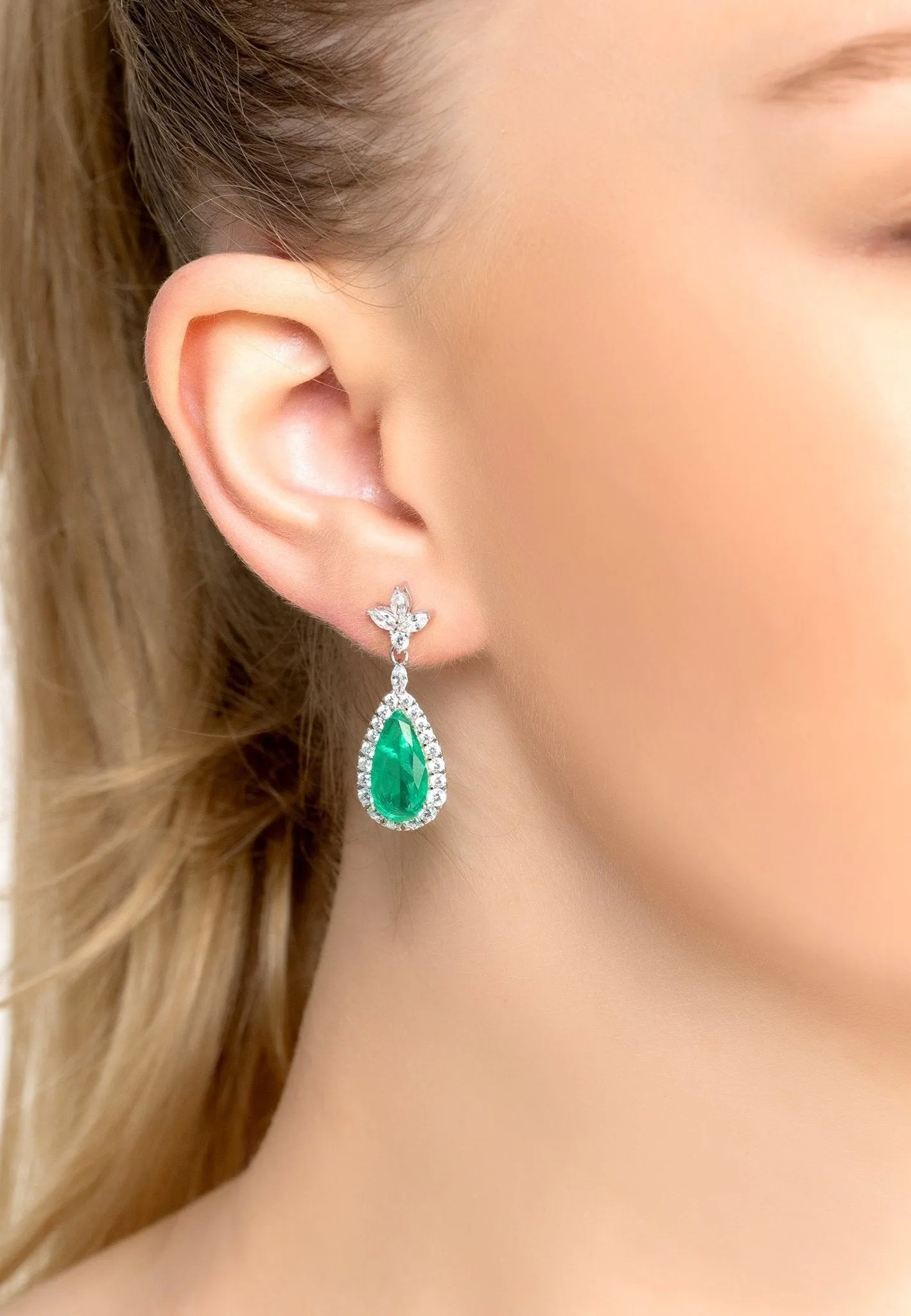 Colette Colombian Emerald Teardrop Earrings Silver