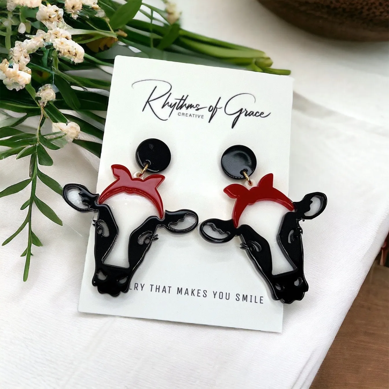 Cow Earrings - Cow Jewelry, Handmade Earrings, Handmade Jewelry, Animal Earring, Animal Jewelry, Cow Accessories, Cow Print, Moo Cow, Dairy