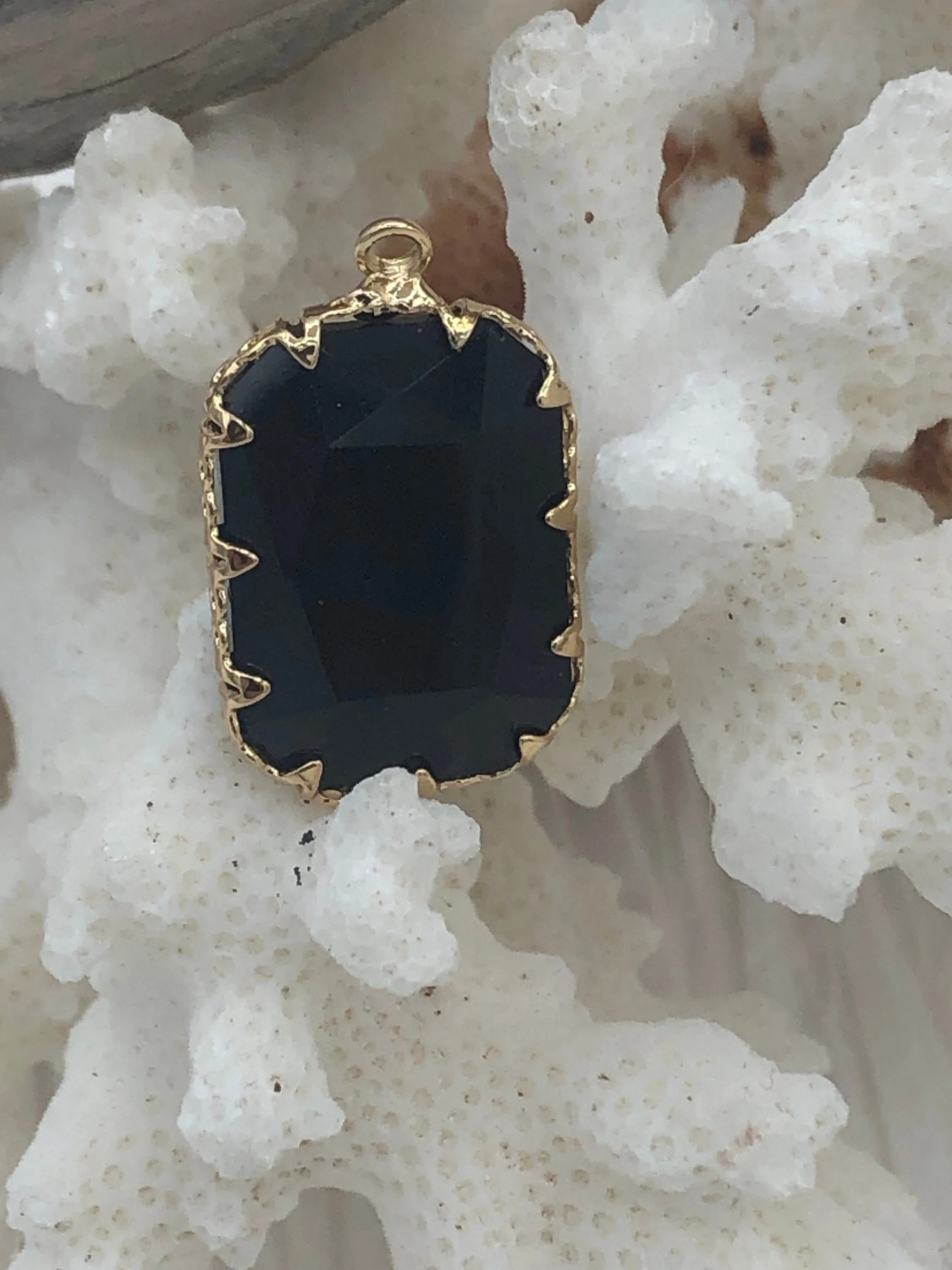 Crystal Gold Pendants and charms. Smokey Heart and Oval Pendant, Black Rectangle Pendant/Charms 3 Shape/Styles Fast Ship