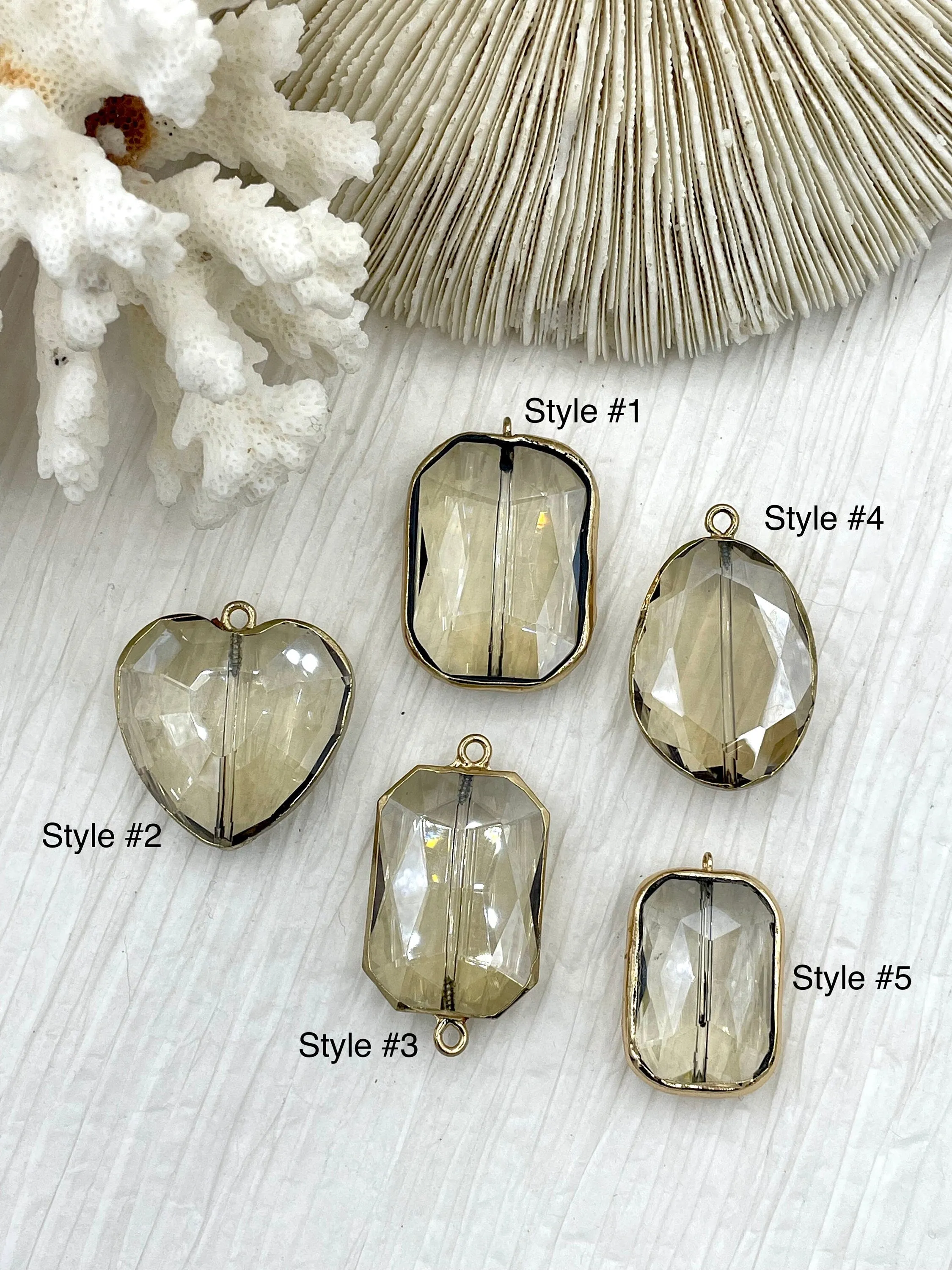 Crystal Gold Soldered Pendants and charms. Rectangle, Teardrop, Heart, Rectangular connector , 4 Styles to choose from. Fast Shipping