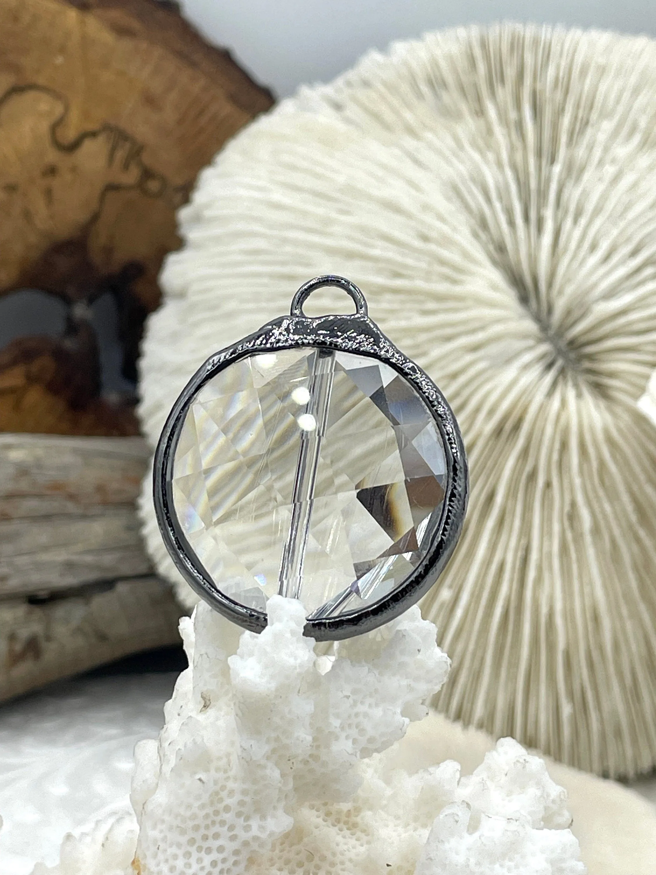 Crystal Gunmetal Soldered Pendants and charms. Clear Glass Crystals, Teardrop, Round & Oval, 4 Styles to choose from. Fast Shipping