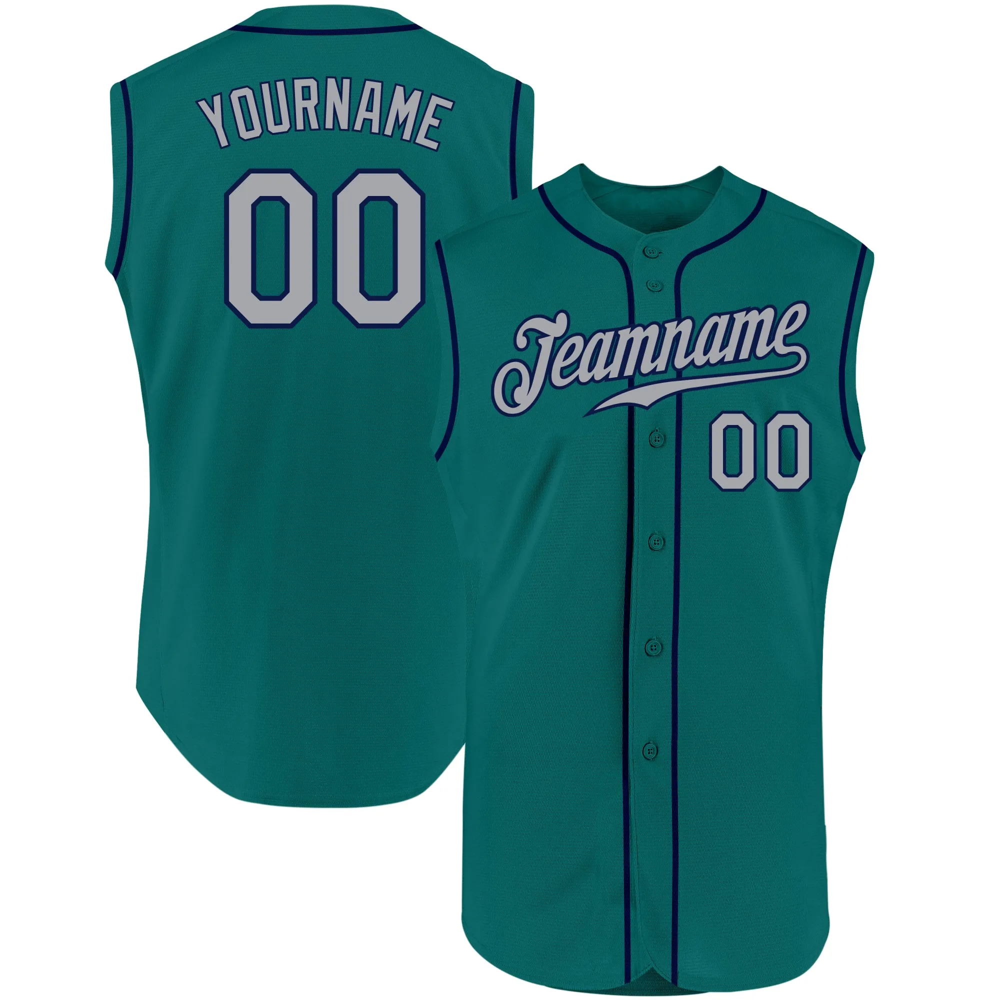 Custom Aqua Gray-Navy Authentic Sleeveless Baseball Jersey