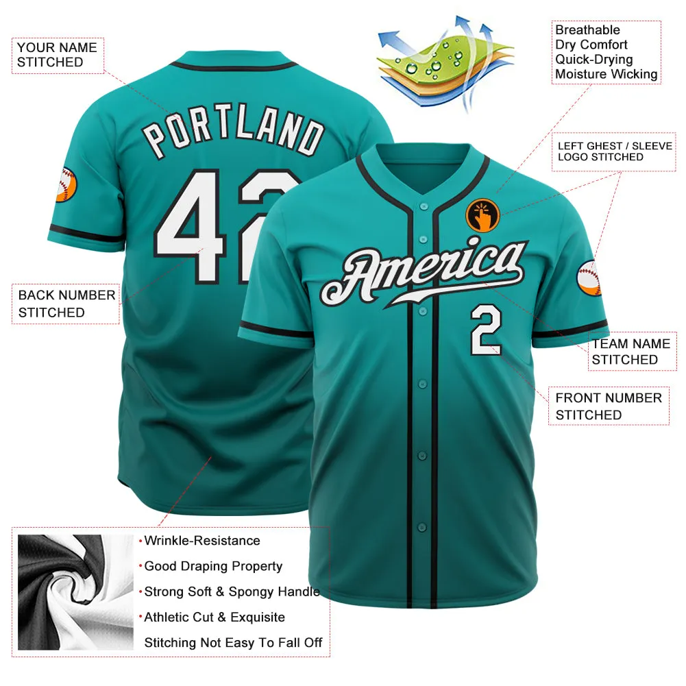 Custom Aqua White-Teal Authentic Fade Fashion Baseball Jersey