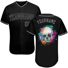 Custom Black Black-Gray Authentic Skull Fashion Baseball Jersey